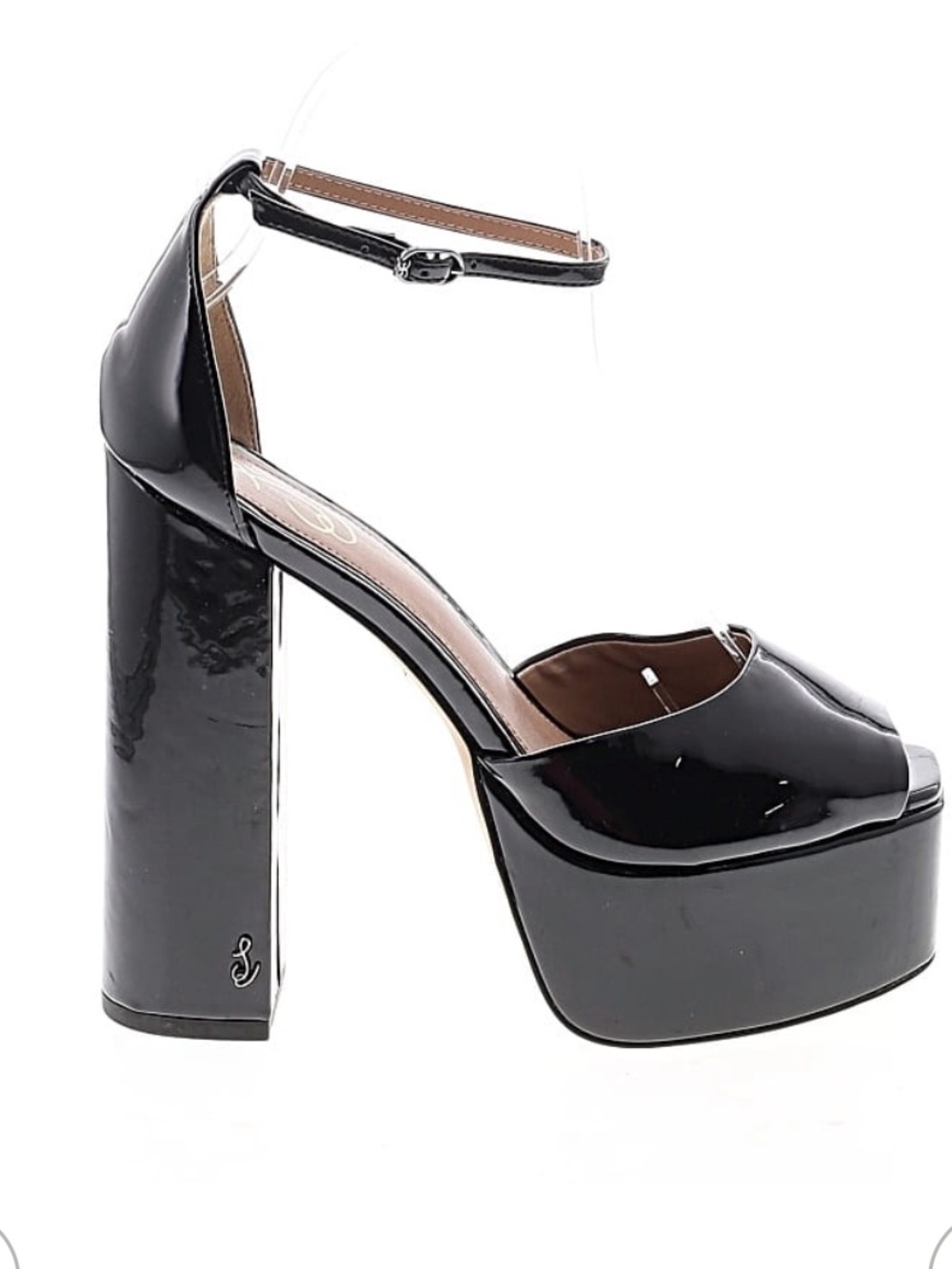 Sam Edelman Patent Black Platform Ankle-Strap Heels
